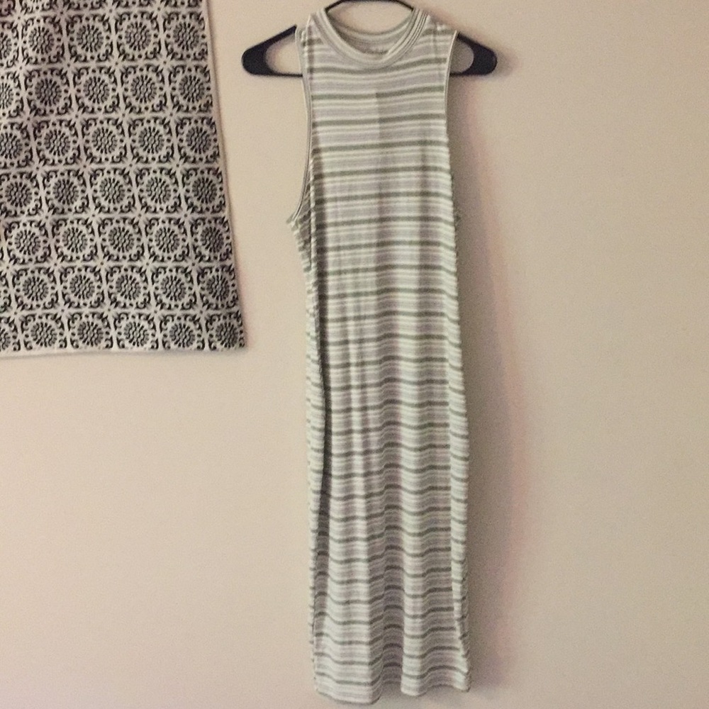 Ankle length green striped dress
